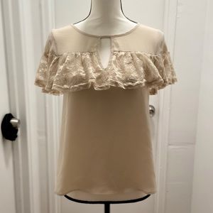Cream Lace Keyhole Neck Blouse